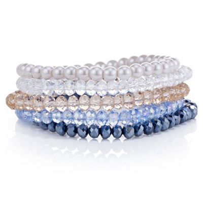 Blue tonal bead stretch bracelet set